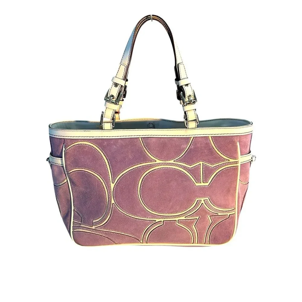 Coach Vintage Optic Signature Purple Suede Tote Bag - Picture 1 of 16